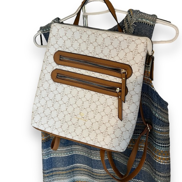 Nanette Lepore White and Tan Logo Backpack Purse main image 10